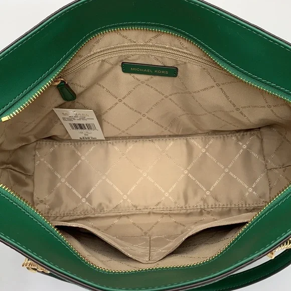 Michael Kors Jet Set Item Medium Front Pocket Shoulder Chain Tote JEWEL GREEN